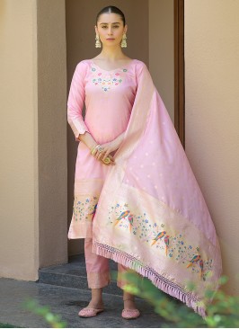 Pink Party Banarasi Silk Salwar Suit