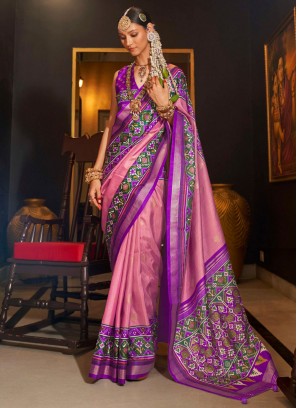 Pink Patola Print Contemporary Saree