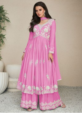 Pink Rayon Embroidered Trendy Salwar Kameez