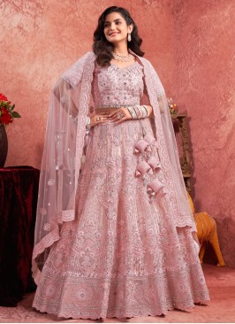 Pink Reception Net Readymade Lehenga Choli