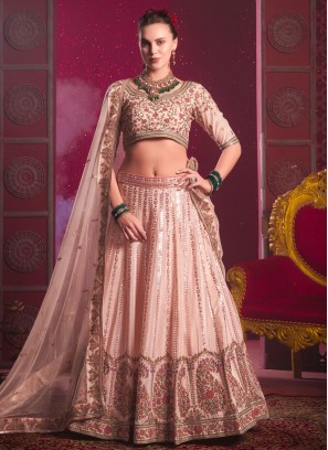 Pink Reception Silk Readymade Lehenga Choli