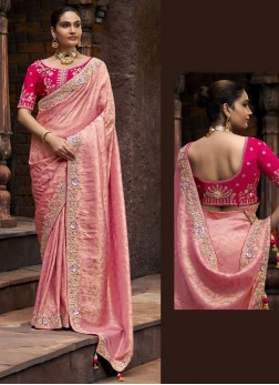 Pink Reception Tissue Traditional Saree