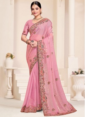 Pink Sequins Ceremonial Contemporary Saree