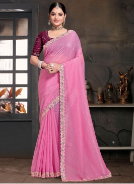 Pink Sequins Reception Traditional Saree