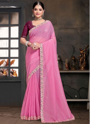 Pink Sequins Reception Traditional Saree