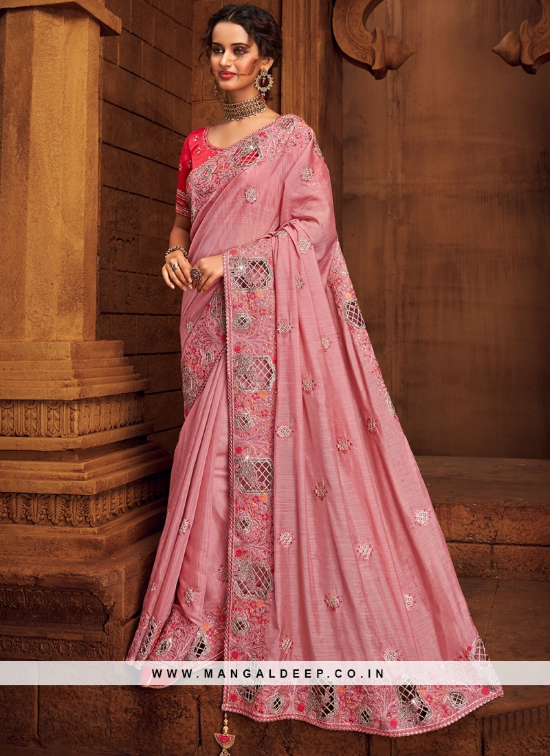 Cerise Pink Ajrakh Brasso Designer Saree – TrendOye