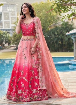 Pink Stone Work Reception Trendy Lehenga Choli