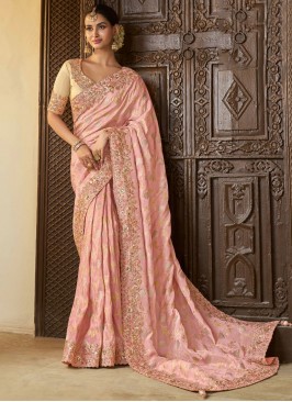 Pink Tissue Contemporary Saree