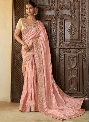 Pink Tissue Contemporary Saree