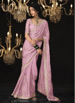 Pink Tissue Traditional Saree