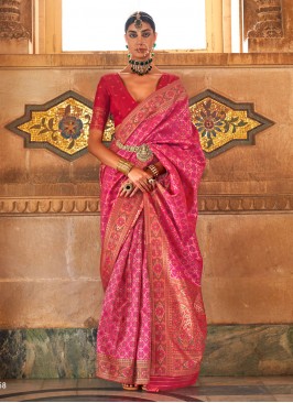 Pink Weaving Ceremonial Contemporary Saree