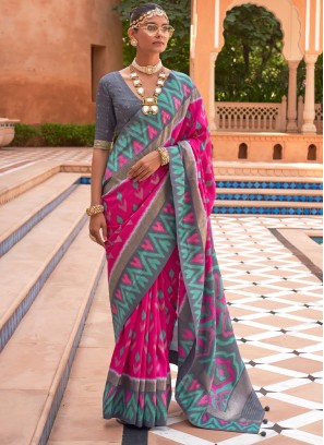 Pink Weaving Patola Silk  Trendy Saree