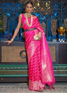 Pink Weaving Satin Trendy Saree