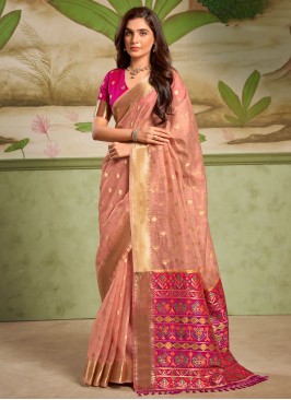 Pink Zari Cotton Silk Traditional Saree