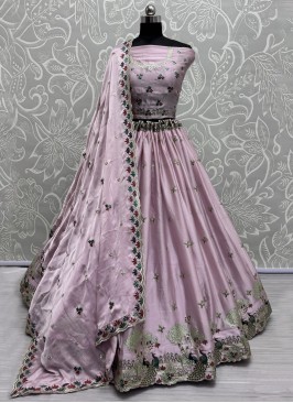 Piquant Embroidered Silk Lavender and Pink Trendy Lehenga Choli