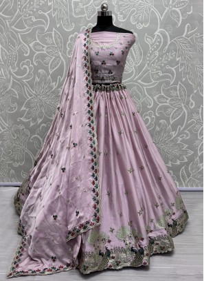 Piquant Embroidered Silk Lavender and Pink Trendy Lehenga Choli