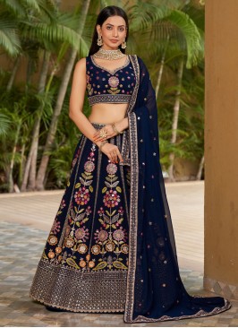 Piquant Navy Blue Embroidered Georgette Lehenga Ch