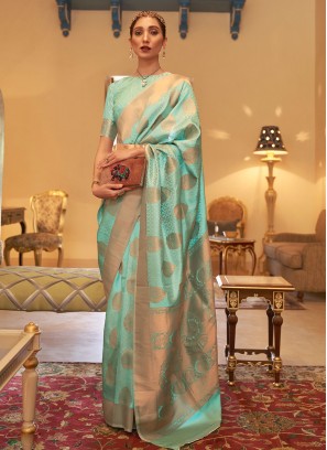 Piquant Weaving Sea Green Traditional Designer Saree