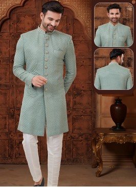 Pastel Green and Off-White Georgette Indo-Western 