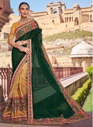 Pleasance Beige and Green Fancy Fabric Contemporary Saree