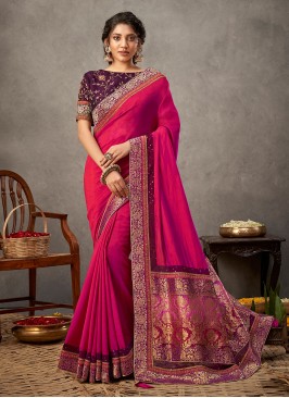 Pleasance Embroidered Pink Silk Classic Saree