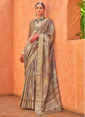 Pleasing Brown Ceremonial Traditional Saree