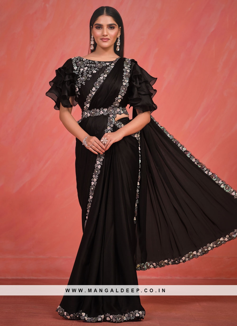 Black Soft Lichi Silk Cloth Saree