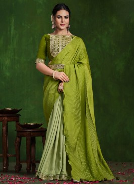 Praiseworthy Stone Green Crepe Silk Traditional Saree