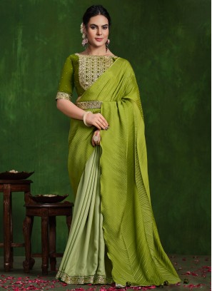 Praiseworthy Stone Green Crepe Silk Traditional Saree