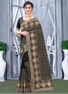 Praiseworthy Vichitra Silk Black Traditional Saree