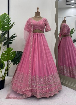 Precious Faux Georgette Pink Sequins Designer Lehenga Choli