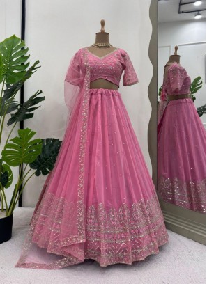 Precious Faux Georgette Pink Sequins Designer Lehenga Choli