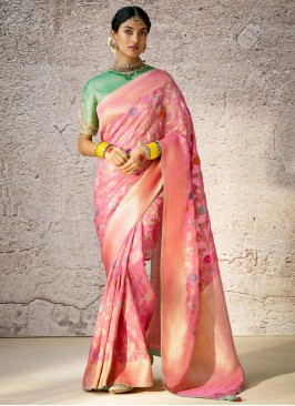 Precious Pink Woven Banarasi Silk Classic Saree