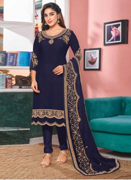 Preferable Embroidered Navy Blue Faux Georgette Ch