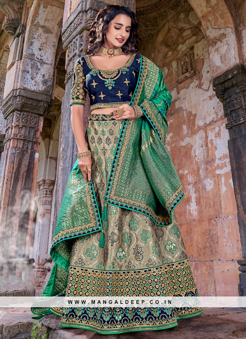 Embroidery Work Banarasi Silk Fabric Designer Bridal Lehenga In Multi Color  With Blouse