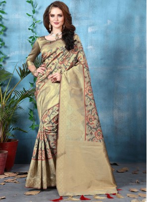 Prepossessing Beige Weaving Art Banarasi Silk Traditional Designer Saree