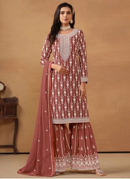 Prepossessing Embroidered Brown Faux Georgette Tre