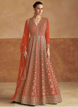 Prepossessing Embroidered Chinon Readymade Floor Length Gown 