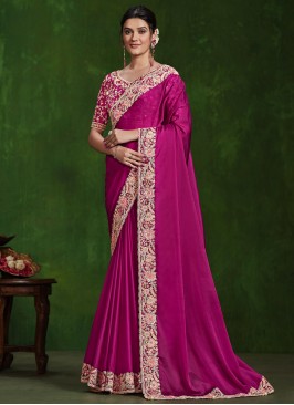 Prepossessing Silk Embroidered Rani Classic Saree