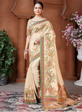 Prepossessing Weaving Cream pure-dola Designer Saree