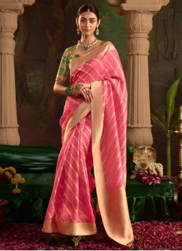 Prepossessing Weaving Silk Pink Traditional Saree