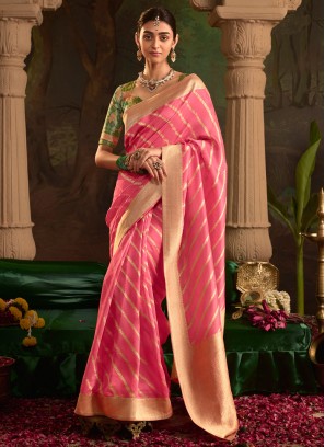 Prepossessing Weaving Silk Pink Traditional Saree