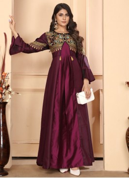 Prime Maroon Embroidered Readymade Gown