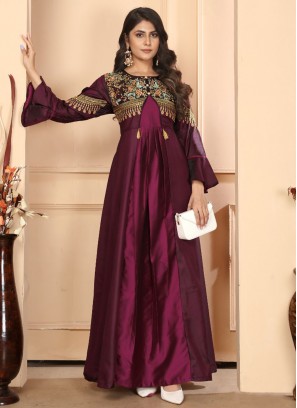 Prime Maroon Embroidered Readymade Gown