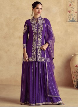 Princely Embroidered Purple Chinon Designer Salwar Kameez