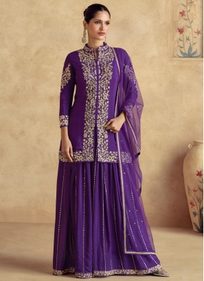 Princely Embroidered Purple Chinon Designer Salwar Kameez