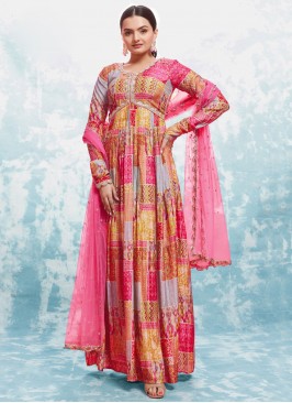 Princely Muslin Multi Colour Printed Designer Gown