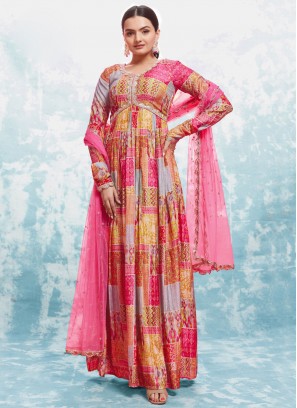 Princely Muslin Multi Colour Printed Designer Gown
