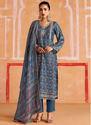 Princely Muslin Sequins Blue Trendy Salwar Kameez