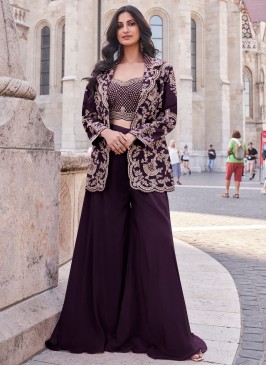 Princely Silk Embroidered Palazzo Designer Suit